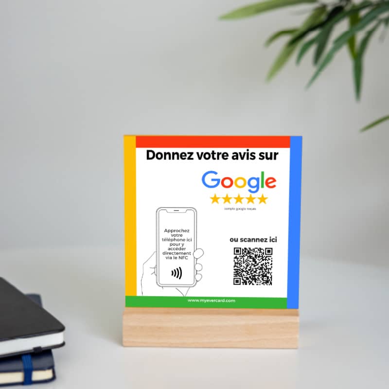 Plaque "Avis Google" NFC et QRCode, verticale pour le commerce de détail et les restaurants - 15 cm