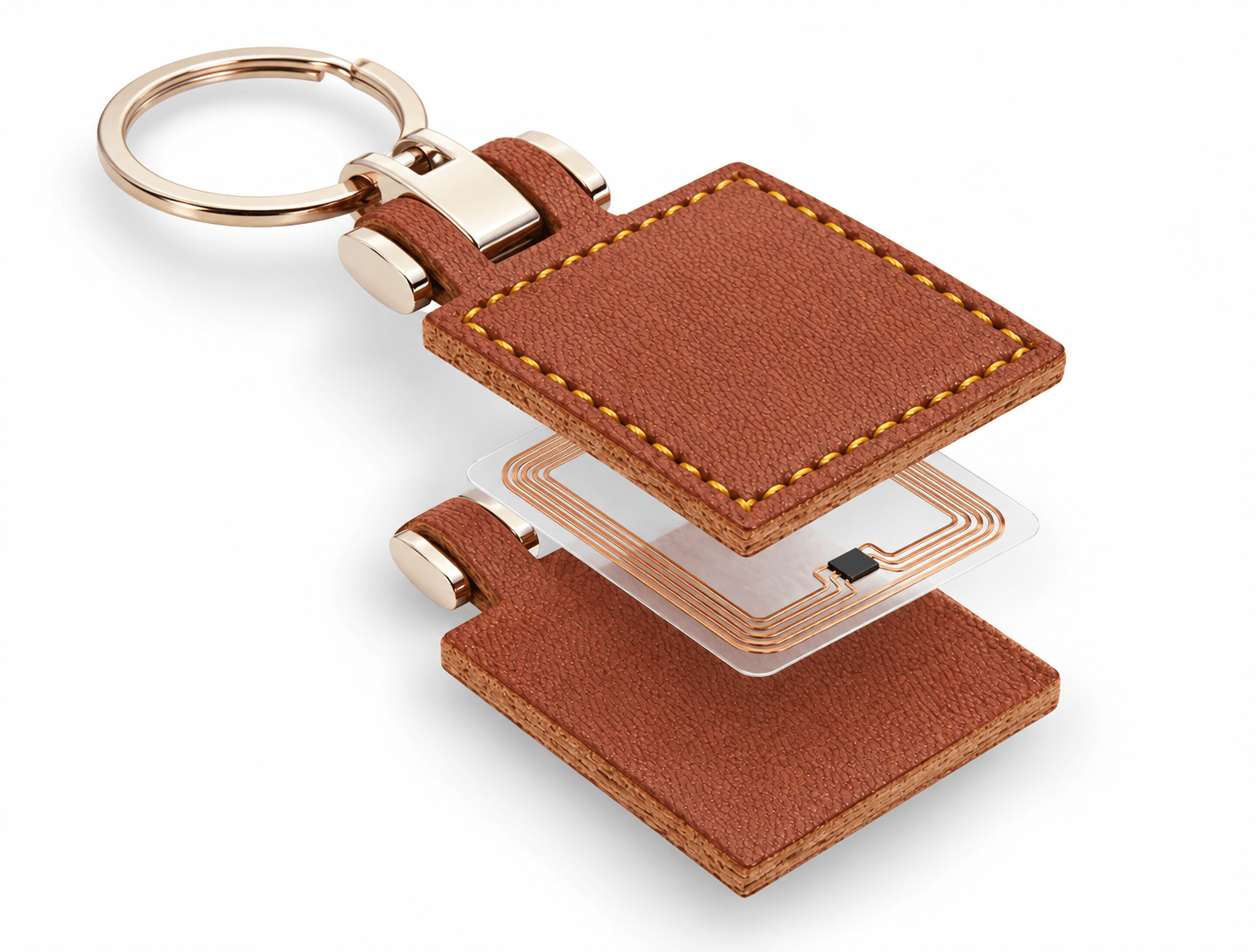 Porte-clés NFC en cuir, vue de principe Porte-clés NFC en cuir, vue éclatée