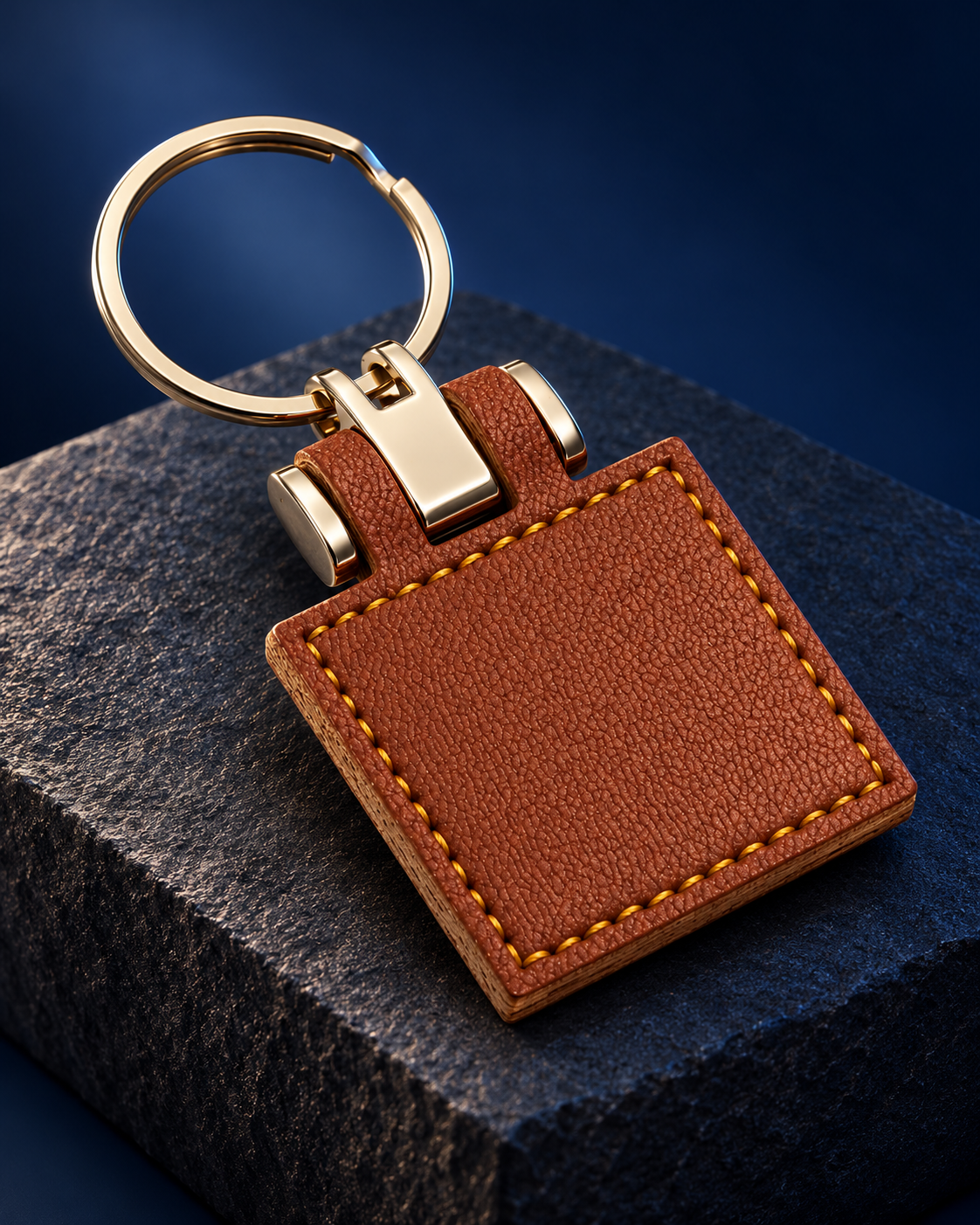 Porte-clés en cuir cognac sur socle(1)